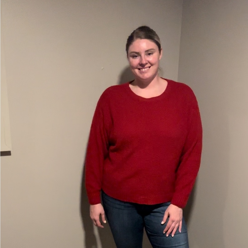 Red, knit, lightweight sweater!